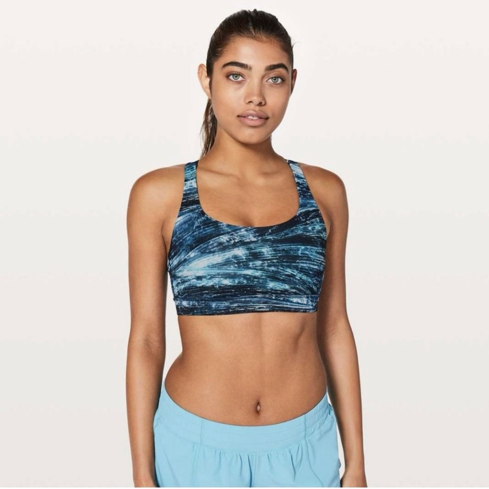 Lululemon Energy Bra Medium Support Size 4, Blue Pattern